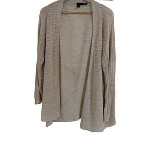 Eileen Fisher 100% Linen Open Front Cardigan Beige Oatmeal XL Italian Yarn Knit
